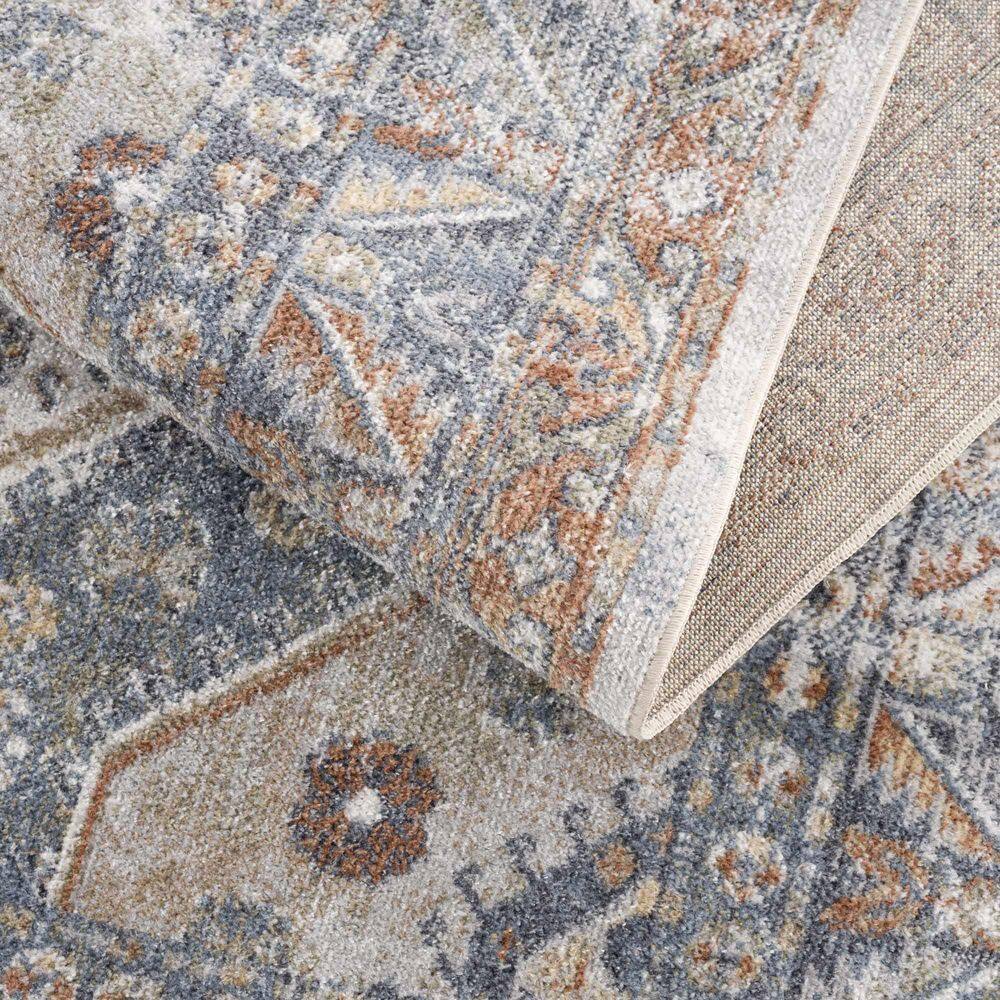 Light Blue and Beige Polyester Medallion Area Rug, 5'3" x 7'