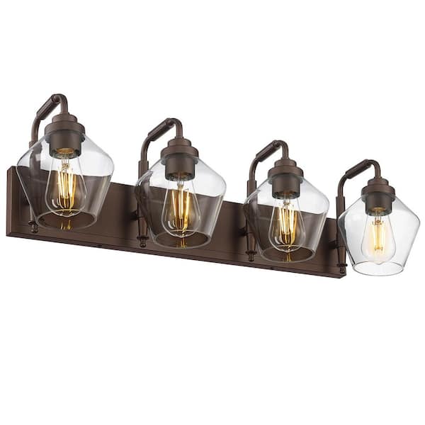 30 in. 4 Light Oil Rubbed Bronze Vanity Light with Clear Glass Shade