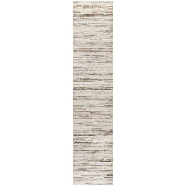 Serenity Home Ivory Beige 2 ft. x 6 ft. Abstract Contemporary Runner Area Rug