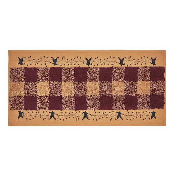 VHC BRANDS Pip Vinestar 17 in. W x 36 in. L Brown Tan Country Black Burgundy Primitive Star Bathmat