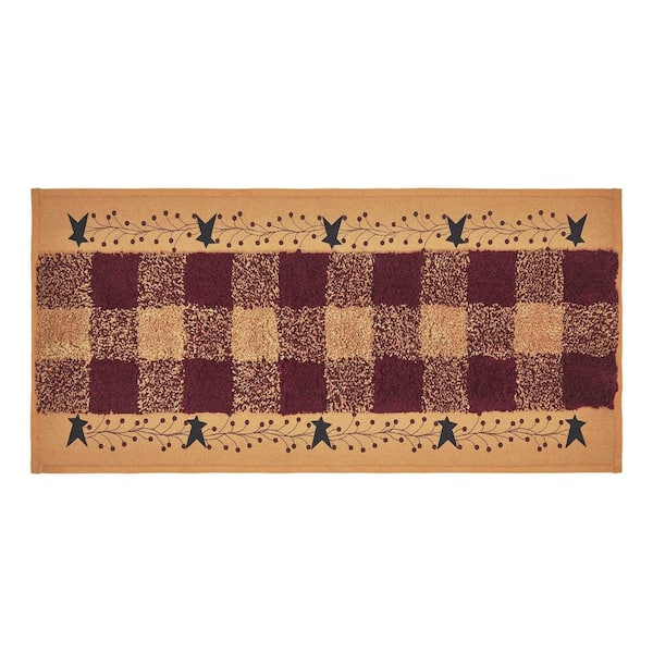 VHC Brands Pip Vinestar 17 in. W x 36 in. L Brown Tan Country Black Burgundy Primitive Star Bathmat