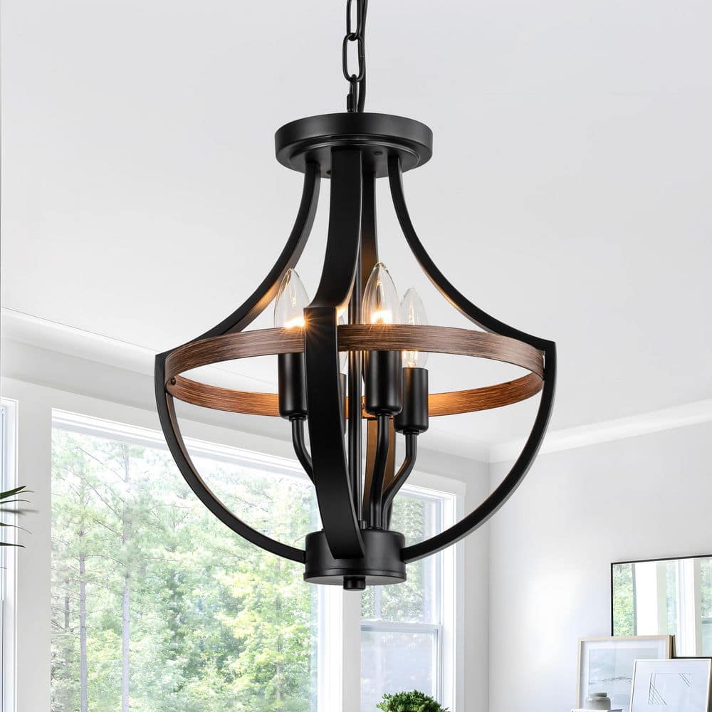 Modern Farmhouse 4-Light Matte Black Pendant Light with Open Cage Design for Dining Room or Kitchen Island price history on PriceWatchPro
