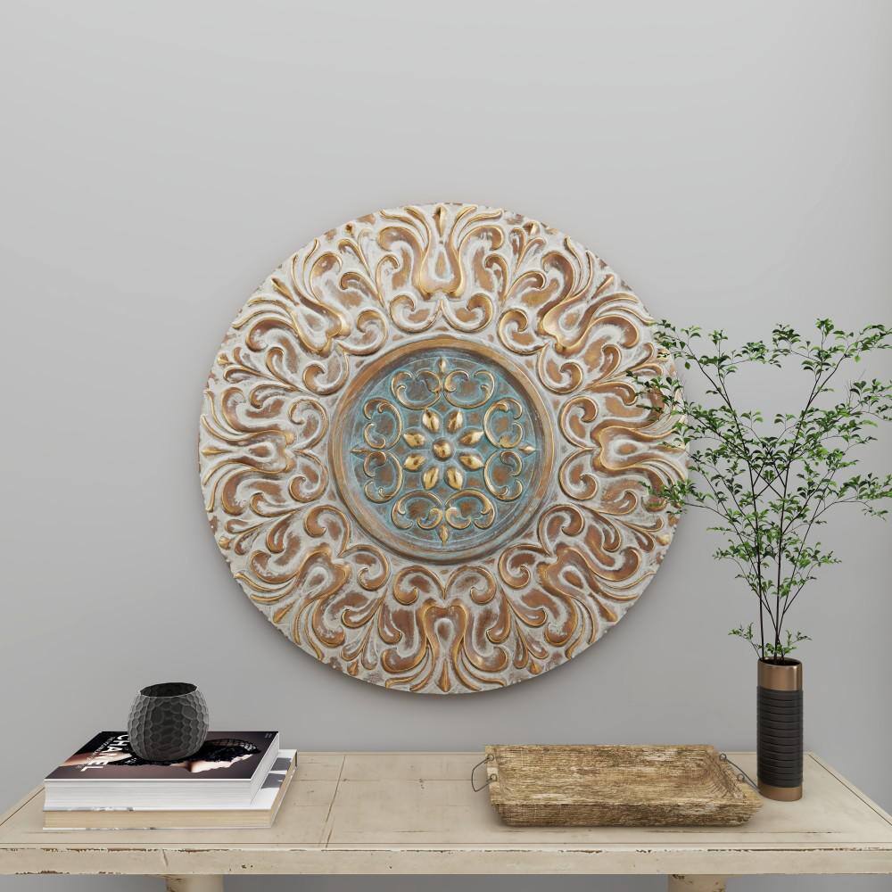 Gold and Silver Embossed Metal Floral Wall Plate Decor