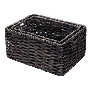 Handmade Water Hyacinth Twisted Wicker Rectangular Nesting Baskets in Black (2-Pack)