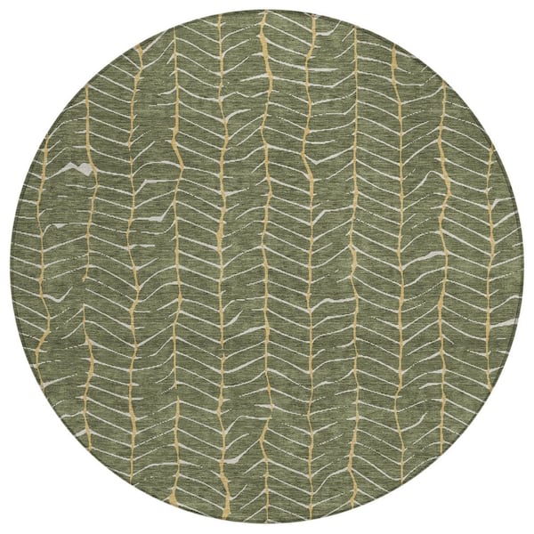 Chantille Machine Washable Indoor/Outdoor Abstract ACN3038 Olive 8 ft. x 8 ft. Round Rug