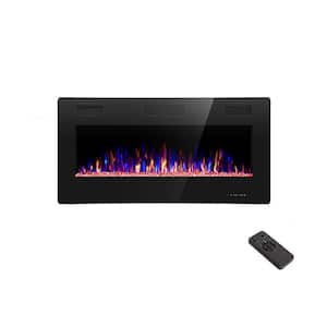 36 in. Recessed and Wall Mounted Electric Fireplace in Black, Remote Contro, Adjustable Flame Color and Speed