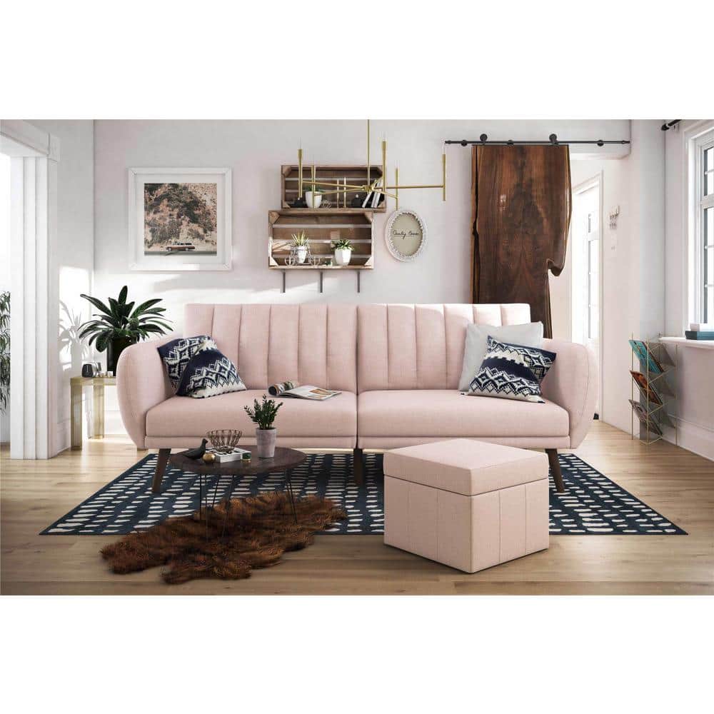 Novogratz Brittany Pink Linen Futon Convertible 2115729N The Home Depot