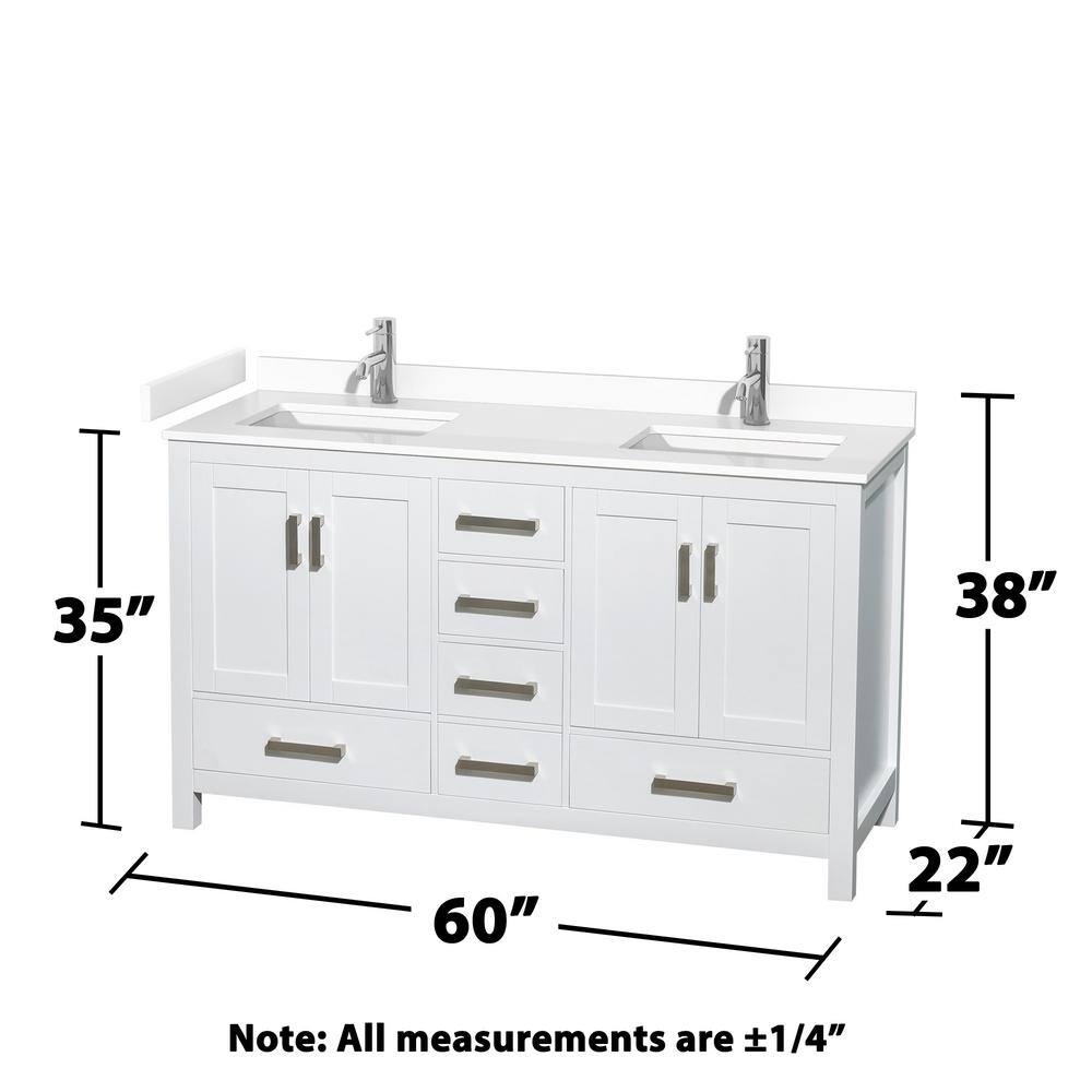 Sheffield 60" White Double Bathroom Vanity with Cultured Marble Top