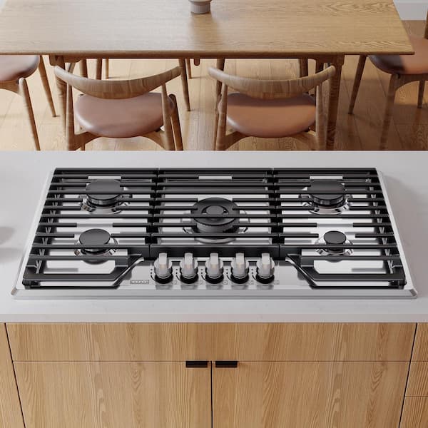 36 in. Built-In Gas Cooktop in Stainless Steel with 5 Burners Gas Stove Including A 18000 BTU Power Burner