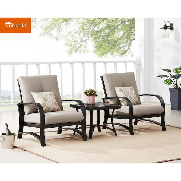 3-Piece Aluminum Patio Conversation Set with Beige Sunbrella Cushions