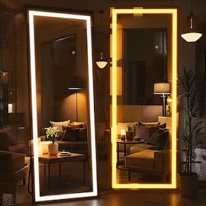 28 in. W x 75 in. H Full Length Rectangular Framed Wall Bathroom Vanity Mirror with Lights in Black