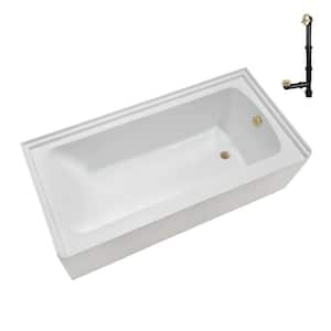 66 in. x 32 in. Soaking Acrylic Alcove Bathtub with Right Drain in Glossy White, External Drain in Polished Brass