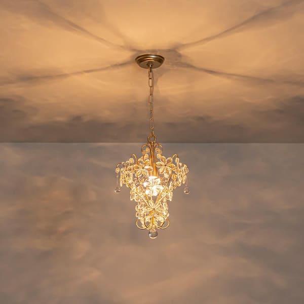HUOKU Iridescent 1-Light 12.6 in.W Gold Mid-Century Flower Crystal