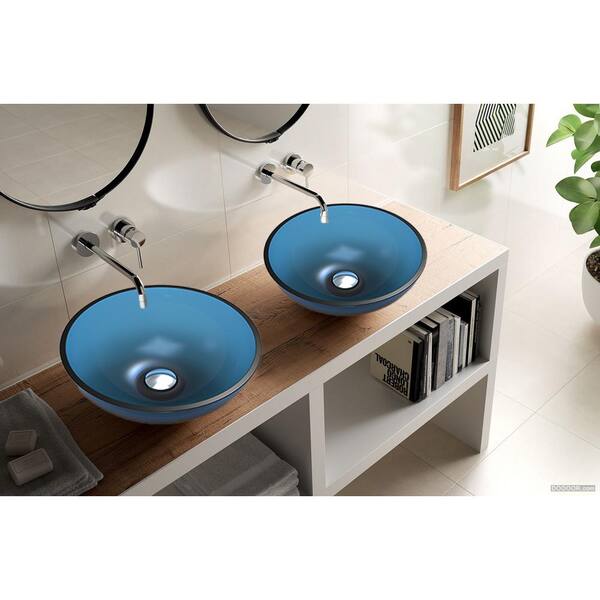 Unbranded - Blue Stone Resin Round Bathroom Vessel Sink with Pop-Up Drain, Modern Above Counter Bathroom Lavatory Vanity Vessel Sink
