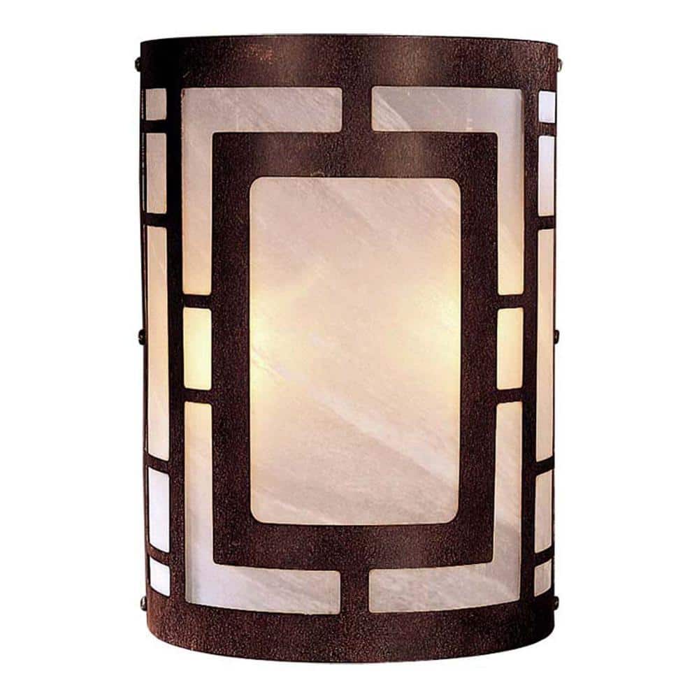 Nutmeg Bronze Cylinder Sconce with Etched Marble Glass
