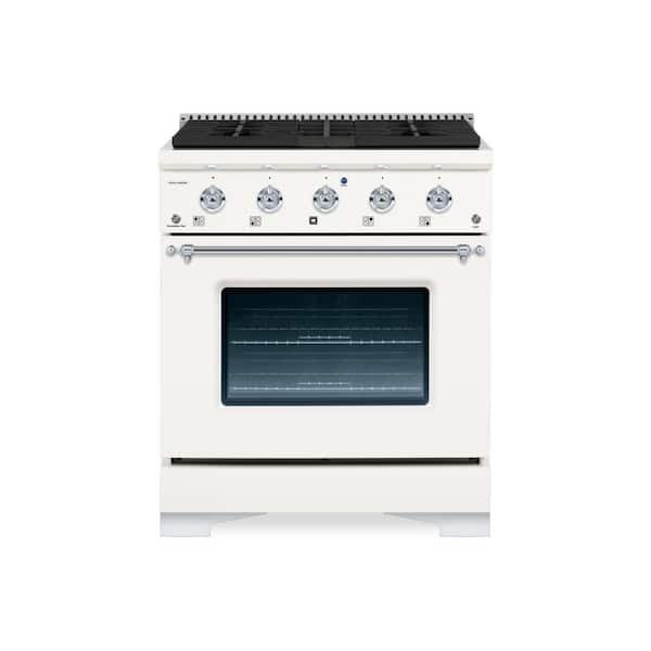 Hallman CLASSICO 30 in. 4 Burner Single Oven Dual Fuel Range with Gas Stove and Electric Oven in White