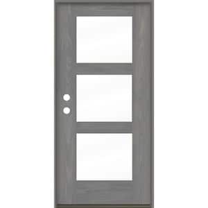 BRIGHTON Modern 36 in. x 80 in. 3-Lite Right-Hand/Inswing Clear Glass Malibu Grey Stain Fiberglass Prehung Front Door