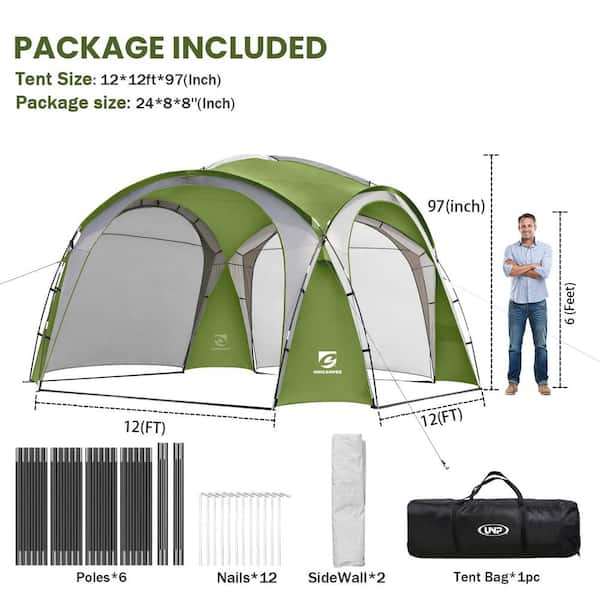 Unbranded Green UPF50+ Canopy for Sport Dome Tent with Side Wall, Sun Shelter Rainproof, Waterproof for Camping Trips