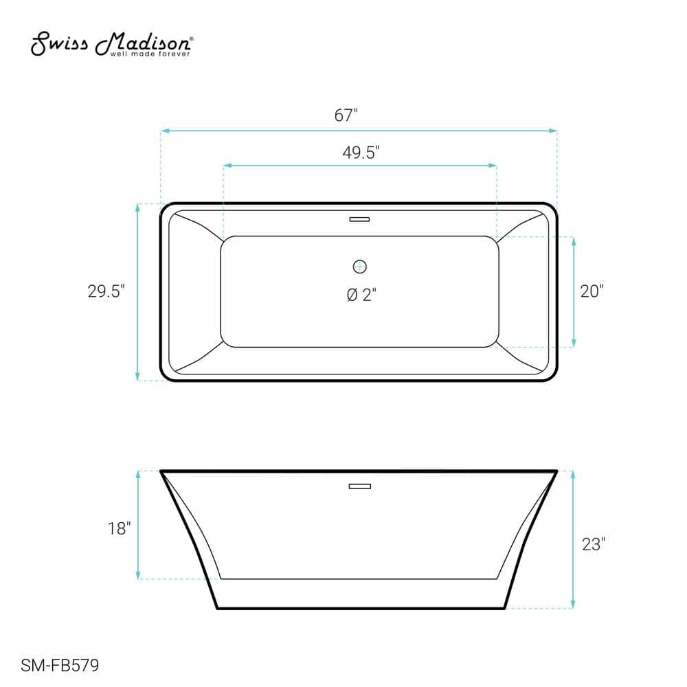 St. Tropez 67" White Acrylic Freestanding Bathtub