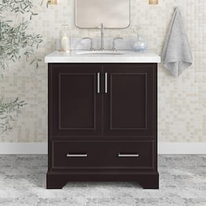 Stafford 31 in. W x 22 in. D x 36 in. H Single Sink Freestanding Bath Vanity in Espresso with Carrara White Marble Top