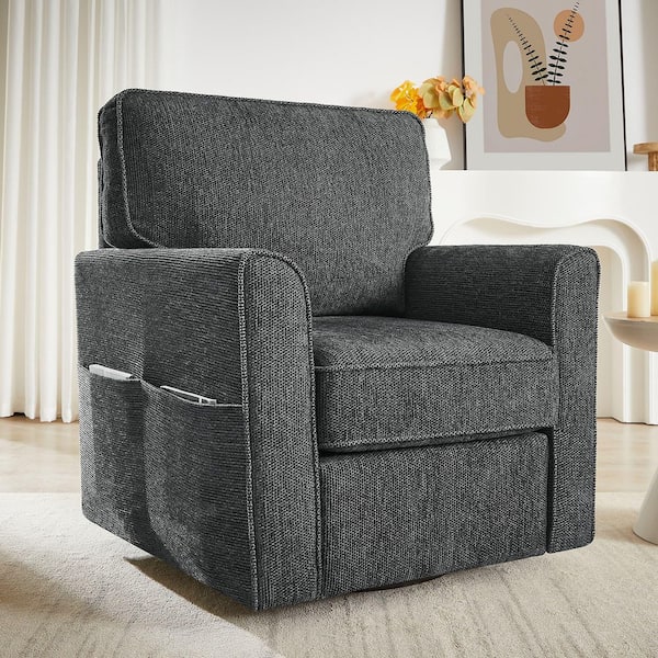 Modern Grey Chenille Accent Swivel Barrel Arm Chair with Dual Side Pockets, Set of 1