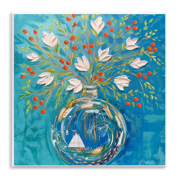 Stupell Industries Sailing Ship Flower Vase by Estelle Grengs Unframed Nature Graphic Art Print 12 in. x 12 in.