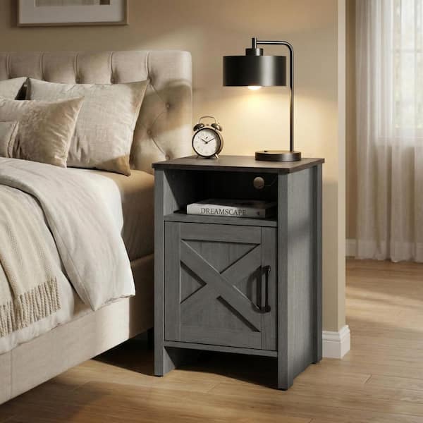 Nicky 16 in. Brown and Gray Rectangle Wood Top End Table with 2-tone Design