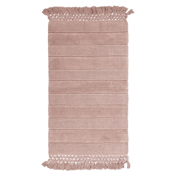 French Connection Safira Fringe Cotton Blush 20 in. x 56 in. Cotton Bath Rug