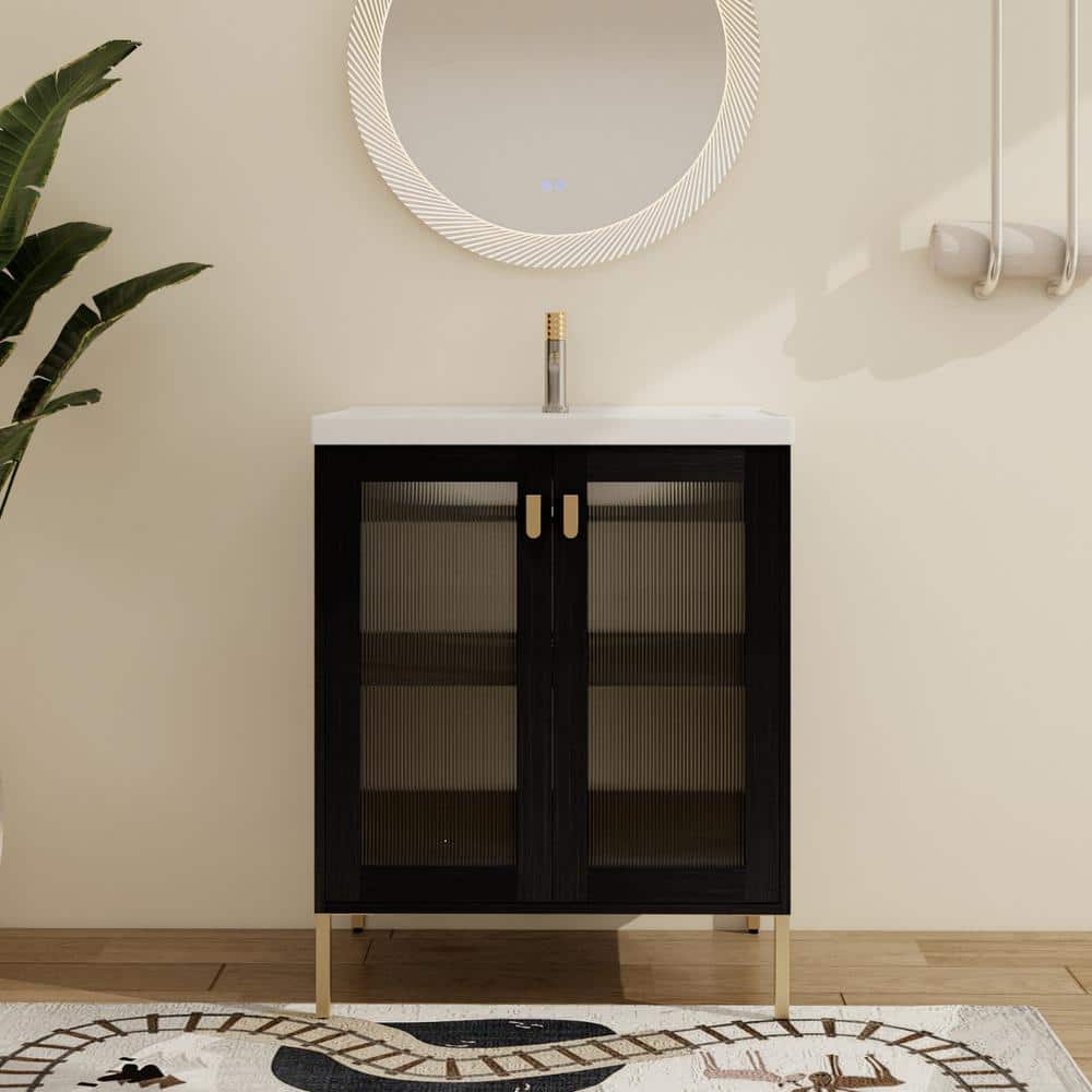 27.8 in. W x 18.5 in. D x 34.8 in. H Freestanding Bath Single Vanity in Bla