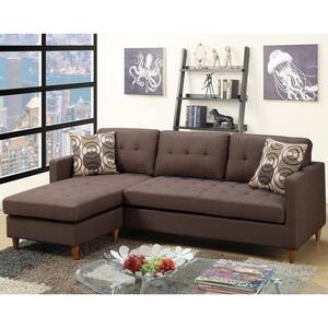 Lexor 2-Piece Chocolate Polyfiber 3-Seater L-Shaped Sectional Reversible Chaise with Accent Pillows