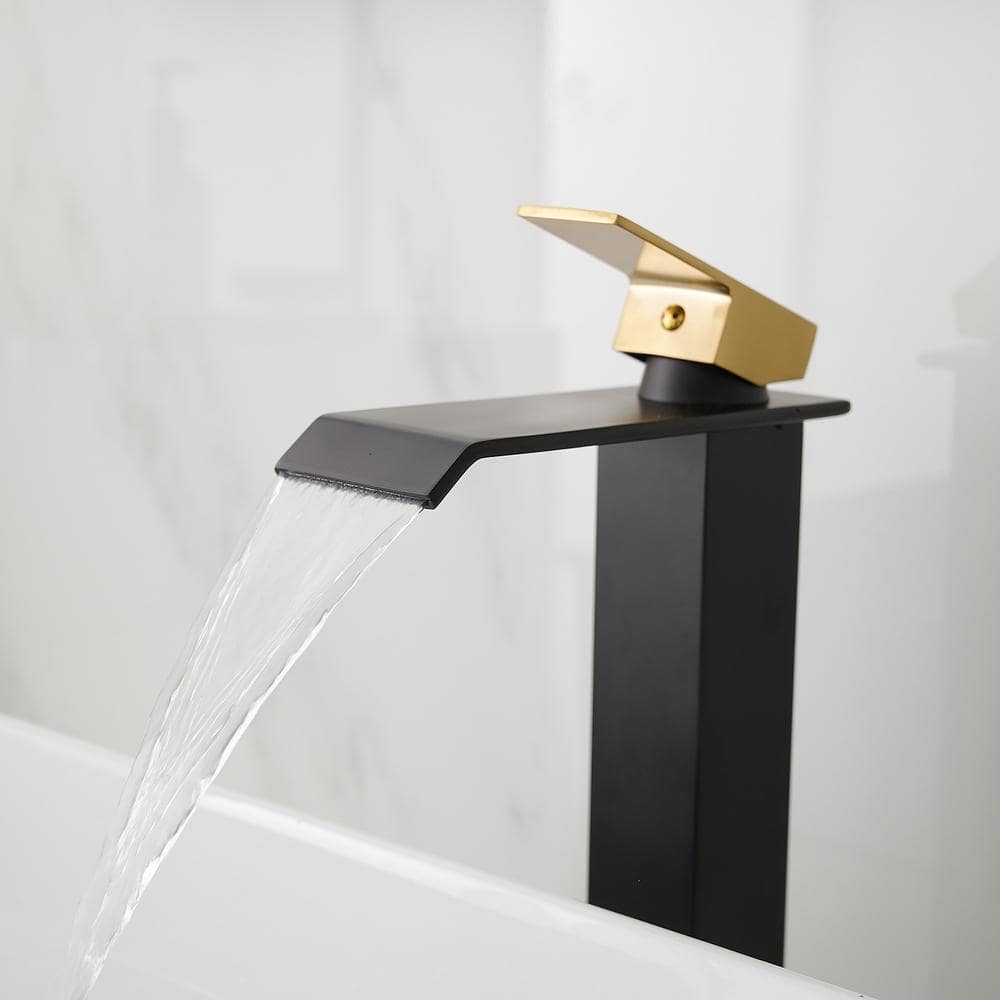 Matte Black and Gold Single Handle Vessel Sink Faucet
