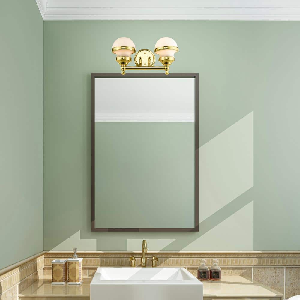 Oldwick Polished Brass 2-Light Vanity Sconce with Satin Opal White Glass
