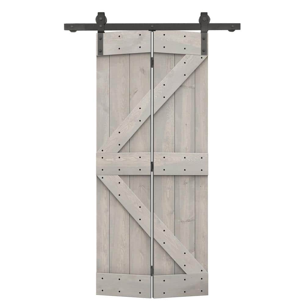 30 in. x 80 in. K Series Solid Core Silver Gray Stained DIY Wood Bi-fold Door with Sliding Hardware Kit price history on PriceWatchPro
