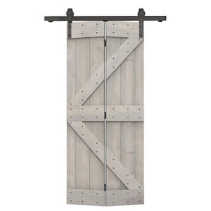 22 in. x 84 in. K Series Solid Core Silver Gray Stained DIY Wood Bi-Fold Barn Door with Sliding Hardware Kit