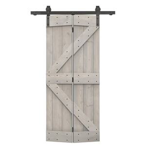 22 in. x 84 in. K Series Solid Core Silver Gray Stained DIY Wood Bi-Fold Barn Door with Sliding Hardware Kit