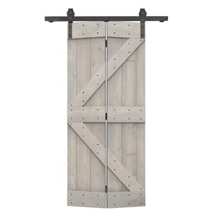 36 in. x 84 in. K Series Solid Core Silver Gray Stained DIY Wood Bi-Fold Barn Door with Sliding Hardware Kit