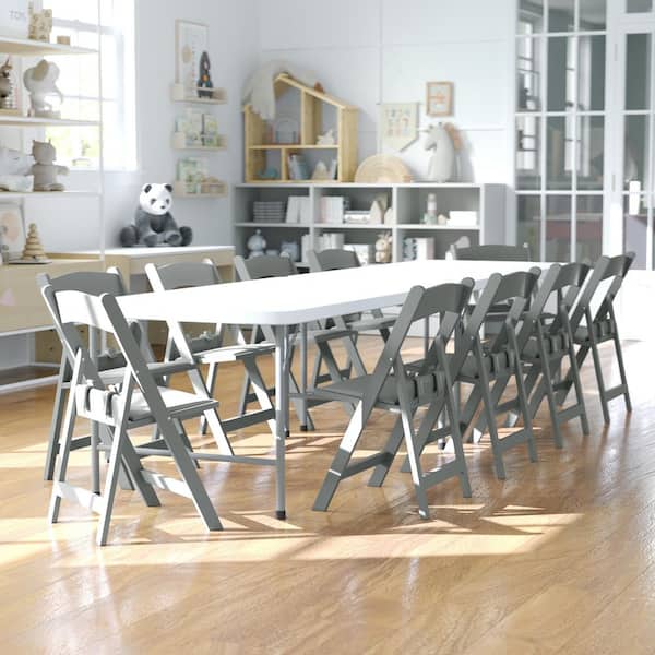 Hercules Gray Resin Kids Dining Chair with White Gray Padded Seat