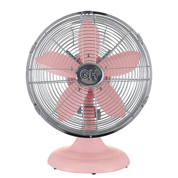 GOOD HOUSEKEEPING Retro 12 in. All-Metal Table/Desk Fan with 3-Speed Settings, Wide Oscillation, and Carrying Handle in Pink