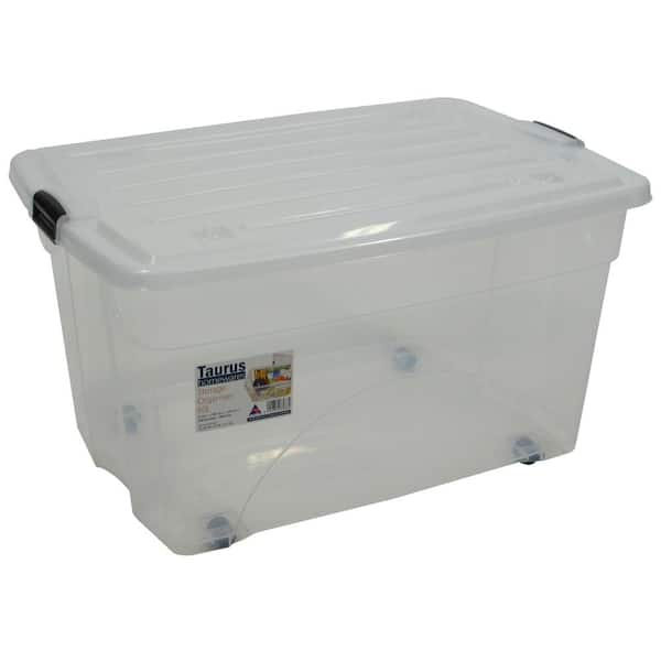 REDMON Since 1883 Taurus 16 Gal. Rolling Storage Tote with Snap on Lid in Clear