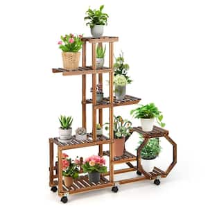 8-Tier 12 Potted Rolling Plant Stand Wooden Storage Display Shelf Rack with Wheels
