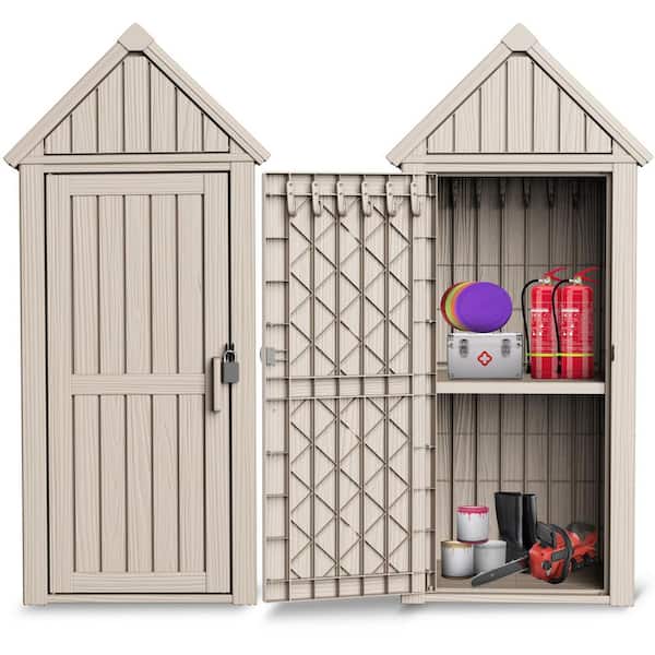 Gray 2 ft. W x 2.2 ft. D Resin Garden Storage Shed Tool Cabinet with Lockable Door and Shelf with Hooks (4.4 sq. ft. )
