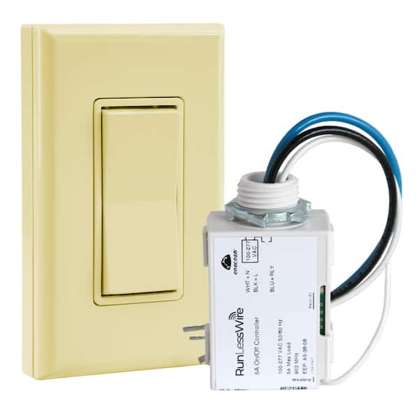 RunLessWire Simple Wireless Light Switch Kit, No-Wires and Battery-Free Light Switches for Home (1 Receiver and 1-Light Switch)