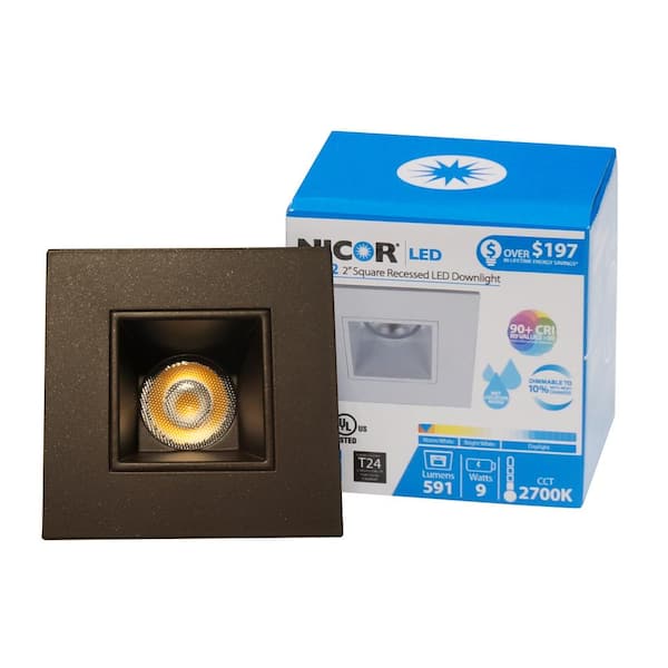 NICOR DQR 2 in. 3000K Square Remodel or New Construction Integrated LED Recessed Downlight Kit in Oil-Rubbed Bronze
