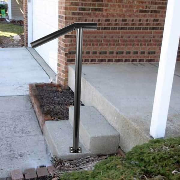 Single Post Handrail Fits 1 or 2 Steps Wrought Iron Handrails Outdoor Stair Railing, Black