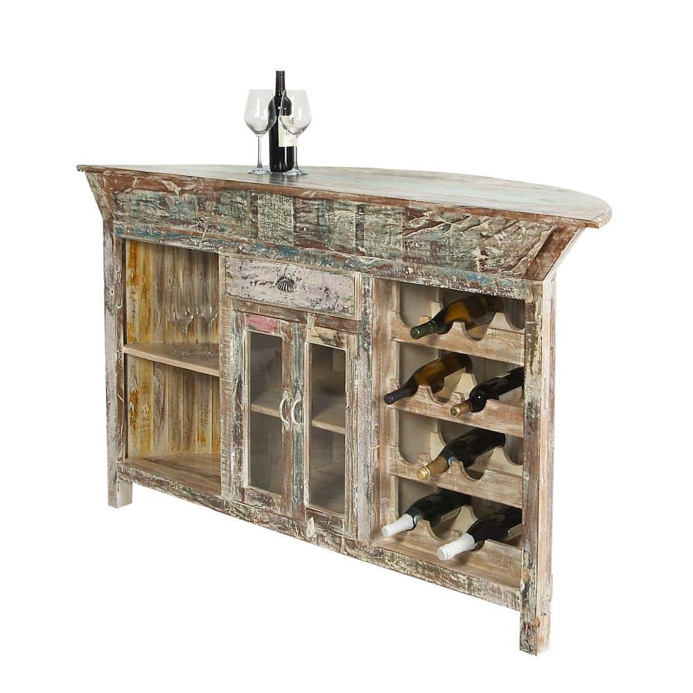 Rustic Brown Reclaimed Wood Semi-Circle Bar with Storage