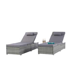 Modern Gray Wicker Outdoor Chaise Lounge with Gray Cushions