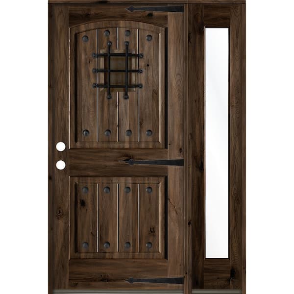 Krosswood Doors 50 in. x 80 in. Mediterranean Knotty Alder Right-Hand/Inswing Clear Glass Black Stain Wood Prehung Front Door w/RFSL