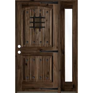 56 in. x 80 in. Mediterranean Knotty Alder Right-Hand/Inswing Clear Glass Black Stain Wood Prehung Front Door w/RFSL