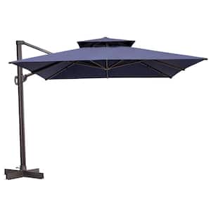 Double Top 11 ft. x 11 ft. Outdoor Rectangular Heavy-Duty 360-Degree Rotation Cantilever Patio Umbrella in Navy Blue