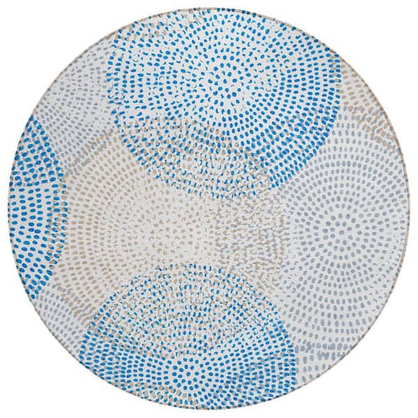 Ivory, Blue, Taupe 8 Round ft. Woven Polka Dot Polyester Round Indoor / Outdoor Area Rug